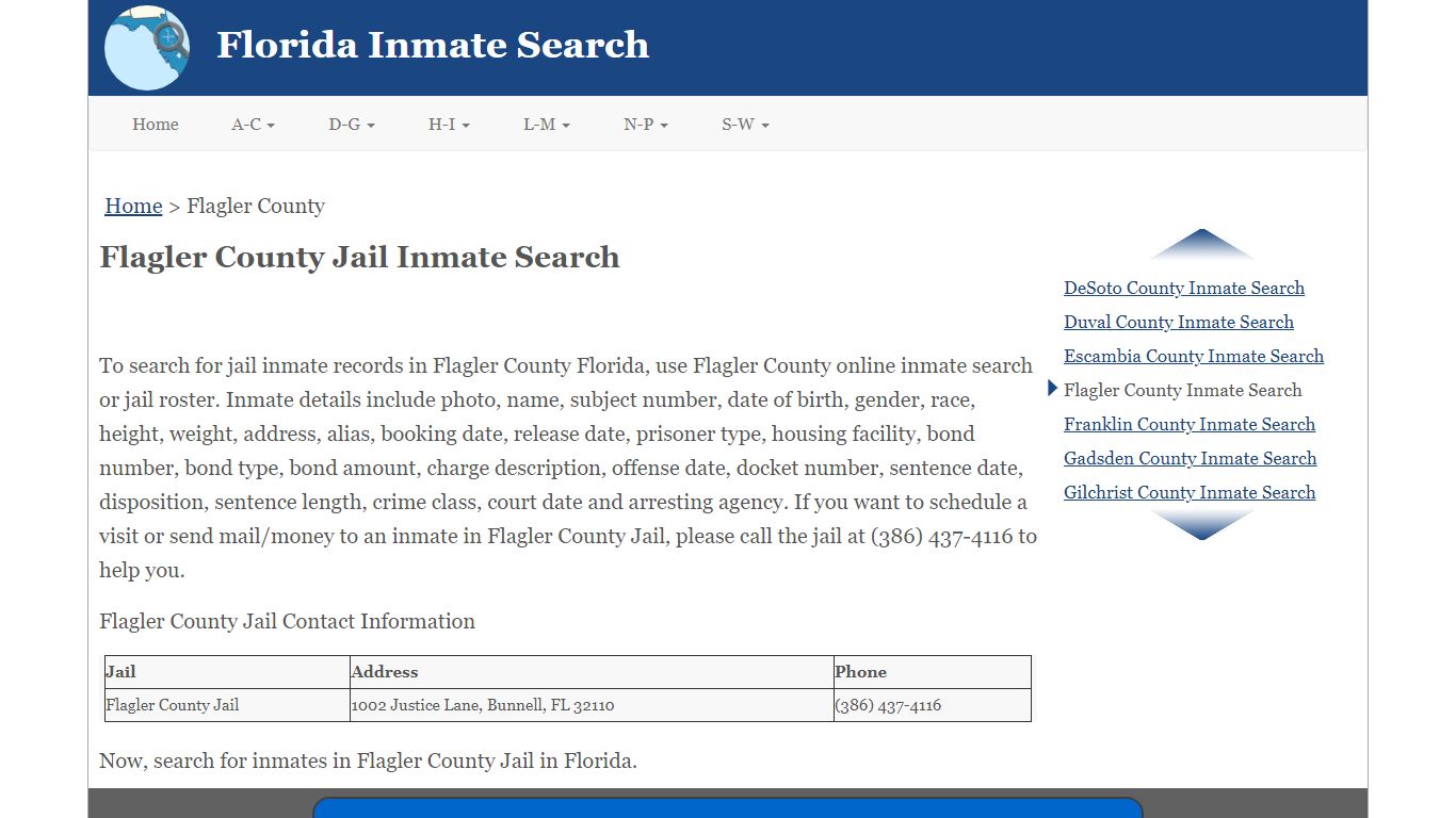Flagler County FL Jail Inmate Search