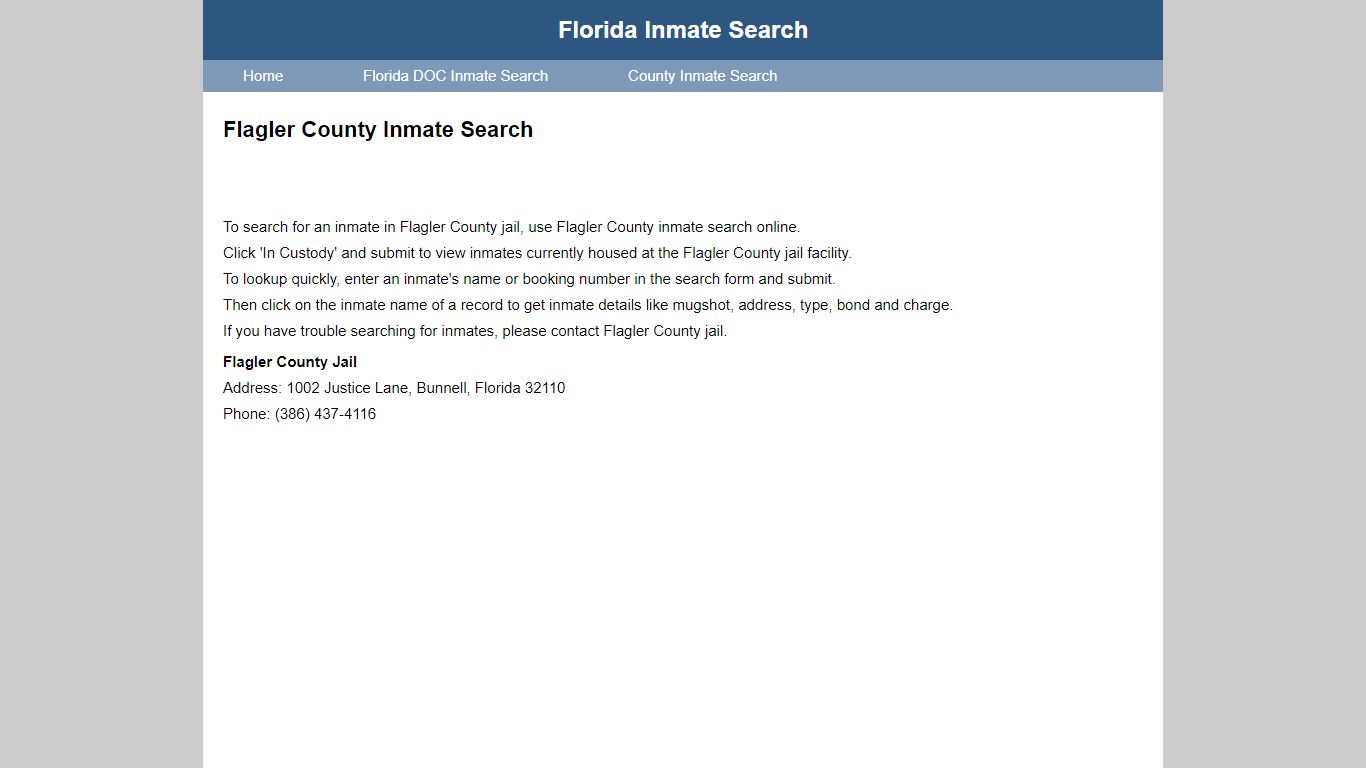 Flagler County Jail Inmate Search